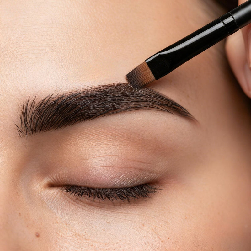 Person filling in eyebrows with a brush